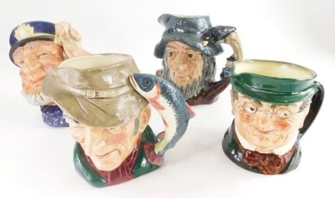 A collection of four Royal Doulton character jugs, Rip Van Winkle, The Poacher, Old Salt and another.