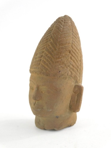 Tribal Art. Carved stone head, drilled to underside, possibly African, 15cm high.