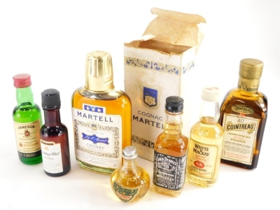 A quantity of alcohol miniatures, to include Cointreau, Jack Daniels, Whyte and Mackay whisky, Martell, etc. (a quantity)