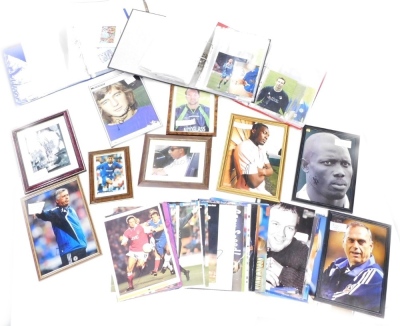 A collection of Chelsea Football Club related ephemera, photographic prints of various Chelsea players, to include Alan Hudson, Ed De Goey, Roberto Di Matteo, various photographs of players from Leicester City, many bearing signatures, etc. (1 box)