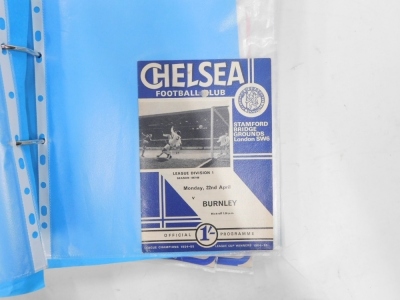 A collection of Chelsea Football Club football programmes, for Home and Away predominantly from the 1960's and 70's, to include Arsenal v Chelsea, 4th September 1965, Chelsea v Leeds United, 6th November 1965, Chelsea v Manchester United, 5th November 196 - 5