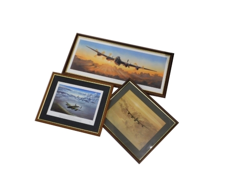 Three aviation related prints, to include Home For Breakfast, limited edition print no. 78/1000, after Adrian Rigby, The Long Journey Home, print, 29cm x 79cm, and a further after Coulson print. (3)