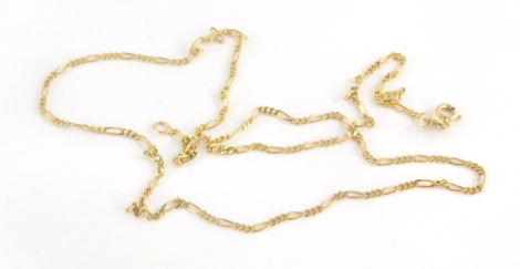 A 9ct gold fancy link fine neck chain, 51cm long, 3.4g all in.