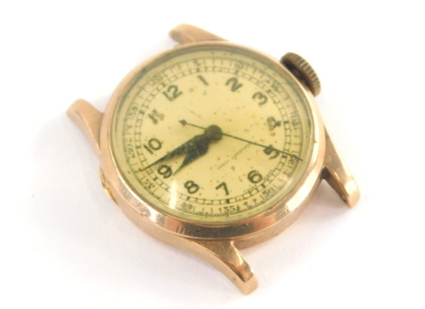 A 9ct gold cased gentleman's wristwatch, with silvered coloured dial and seconds outer border with Swiss movement, bearing initials AIIM and serial number 2358775, the dial 2.2cm wide, 18.1g all in.