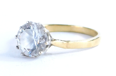 A 14ct gold solitaire ring, with cz centre and plain shank, marked 585, 2.8g all in.