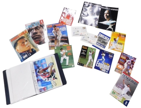 A quantity of signed cricket programmes, photographs, to include Devon Malcolm, Ronnie Irani, etc.