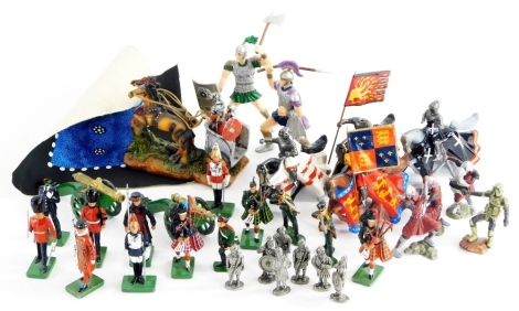 A quantity of lead and metal toy soldiers, etc., to include Britain's Coldstream Guard, bag pipe player, etc. (a quantity)