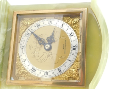 An onyx Elliott clock retailed by Bracher and Sydenham, Reading, with a brass Roman numeric dial, 15cm high. - 2