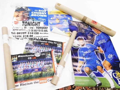 A quantity of signed football posters mainly Chelsea, to include Ruud Gullit, Chris Sutton, Zola, etc.