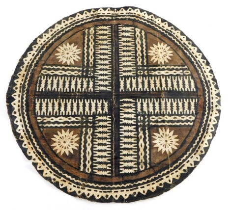 Tribal Art. A South Sea Islands Tapa cloth, with geometric design, 45cm diameter.