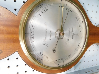 A. Barnascone and Co, London. A 19thC mahogany and marquetry wheel barometer, 99cm high. - 2