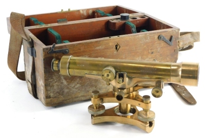 An A C Thornton Limited of Manchester brass theodolite, in teak case.