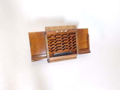 A late 19thC figured walnut slope top desk cabinet, the hinged lid enclosing a fitted interior with calendar, 38cm wide closed. - 2