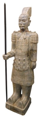 A 20thC Chinese terracotta figure of a standing warrior, 150cm high. (AF) - 4