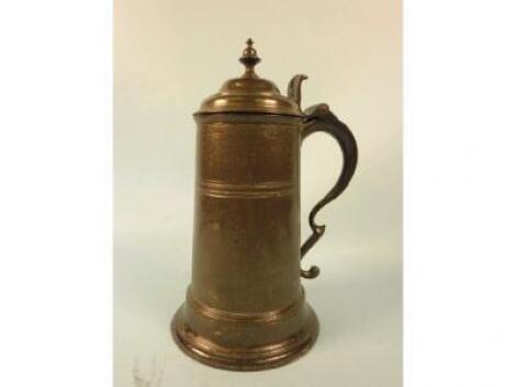 A mid 18thC pewter lidded spire flagon