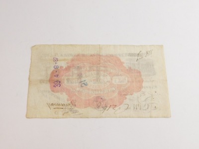 19thC Warwick and Warwickshire Bank note £10, number W5593, dated 7th April 1886, with bankrupting cancellation stamp. - 2