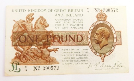 A Treasury Series 1 Pound note, Warren Fisher.