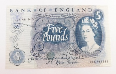 A Bank of England £5 note, Fforde, number 05A 481913, 1967.