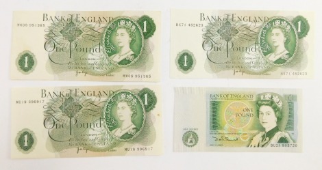 Four Bank of England £1 notes, Page (3) and Somerset (1).