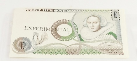A Bank of England Test bank note, marked Test Die One Experimental, 1990s.