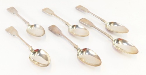 A set of six Victorian silver dessert spoons, monogram engraved, Robert Wallis London 1846, 12oz.