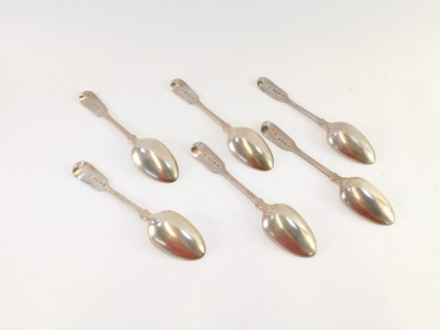 A set of six Victorian silver dessert spoons, monogram engraved, Robert Wallis London 1846, 12oz. - 2