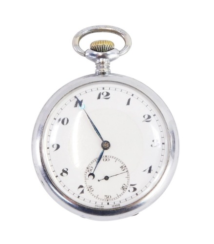 A Vertex stainless steel pocket watch, with white dial and seconds dial, with black hands, bezel wind, numbered 3750627, 317.