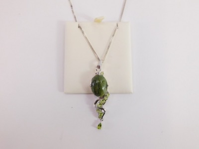 A Shipton & Co green opal pendant, in silver mount on silver chain, boxed. - 2