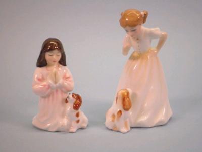 A Royal Doulton porcelain figure "Sit" and another "Innocence"