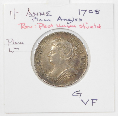 A Queen Anne silver shilling 1708.