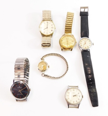 A group of lady's and gentleman's wristwatches, comprising an Avia Olympic, a Services gents wristwatch, an Avia fifteen jewel watch head, Avia Quartz gents wristwatch, Smiths Empire ladies watch, and an Avia fifteen jewel Aquatite. (6)