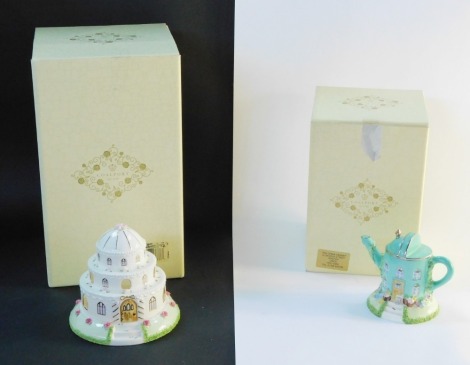 Two Coalport porcelain cottages, comprising Gardeners Cottage limited edition number 135/2000, and The Wedding Chapel limited edition number 247, 10cm and 12cm high respectively, boxed.