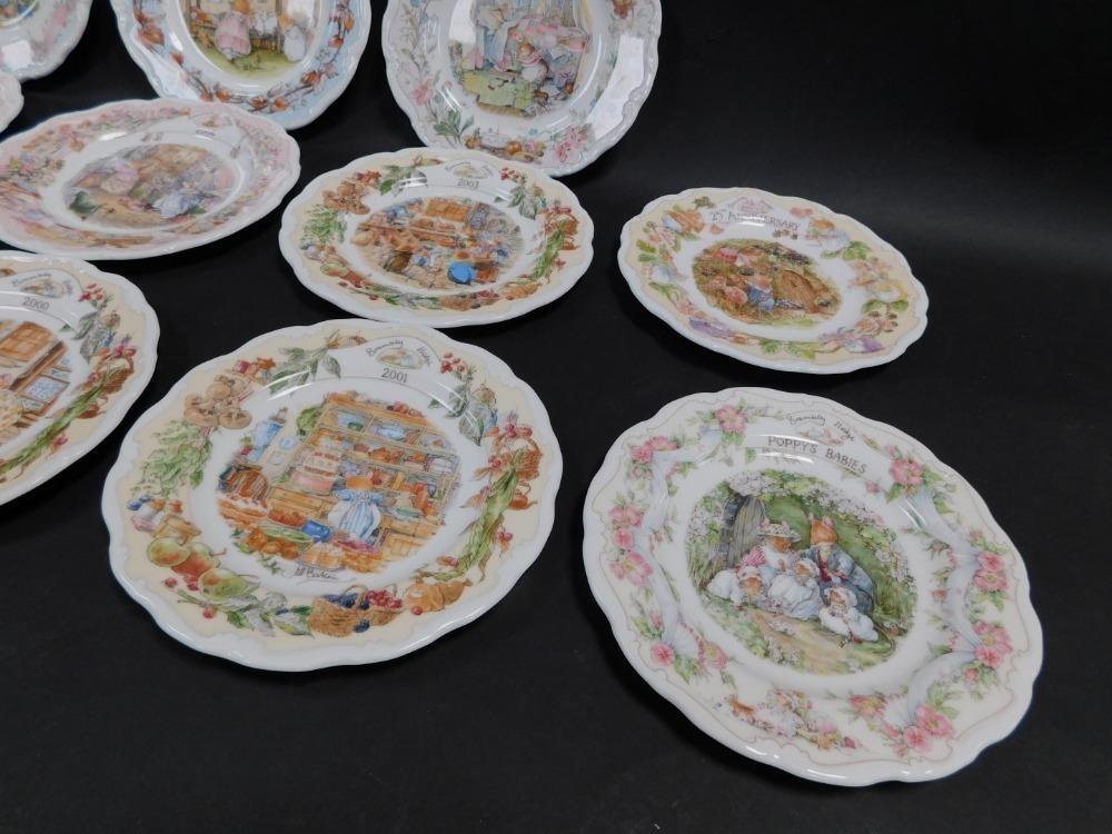 A group of Royal Doulton Brambly Hedge collectors plates, comprising 2005,  2004, 2003, 2002, 2001, 2000, 1999, The Wedding, The Birthday, 25th  Anniversary, and Poppy's Babies. (11)