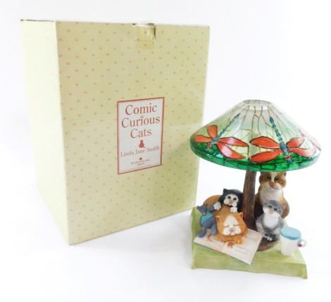 A Border Fine Arts comic and curious cats figure group, by Linda Jane Smith, entitled Bedtime Stories 2005 annual figurine A4955, 21cm high, boxed.