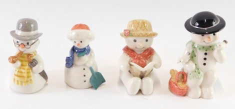 Four Royal Copenhagen Mini Collections Snowmen, comprising model Nos 528, 766, 400, and 769.