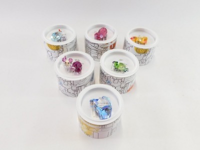 Six Swarovski crystal ornaments, comprising pair of mice, seahorse, cat, dog, oyster clam, and a penguin, boxed. (6) - 2