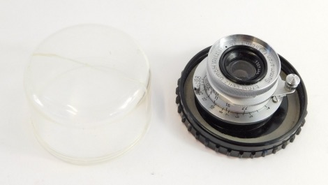 An Ernst Leitz Leica Summaron 3.5cm screw fit lens, Nr 1307469, in keeper case.