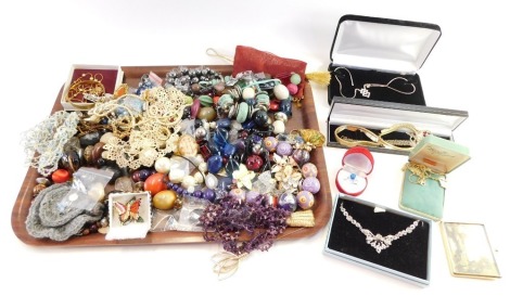 Costume jewellery, chiefly large bead necklaces and hair ornaments, and sundries. (a quantity)