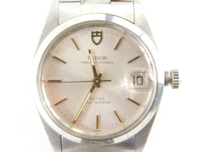 A Tudor Prince Oyster Date Rotor Self Winding gents wristwatch, with silvered coloured dial and gold pointers, with raised date aperture, in a stainless steel case, numbered 783919 and 361B to lugs, the dial 2.5cm wide, on stainless steel strap, with addi - 4