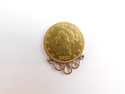 A United States ten dollar gold coin, dated 1887, with pendant mount, 17.8g all in. - 4