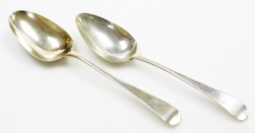 Two George III silver old English pattern serving spoons, London 1779 and 1819, 3¼oz.