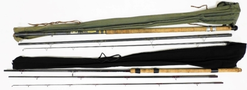 A ABU mark 5 zoom 13ft three piece fibre glass match fishing rod, with canvas bag and a Sundridge Proton 12.5ft three piece graphite match fishing rod, with canvas bag. 92)