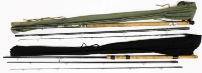 A Dragon carp two piece fishing rod, with bag, 360cm, two fly fishing rods,  and a
