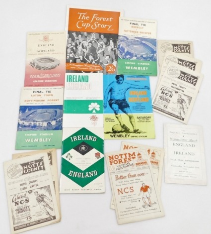 A group of football programmes, to include Burnley v Tottenham Hotspur May 5th 1962, England v Scotland, April 6th 1963, England v Scotland 10th May 1969, Ireland v England 13th February 1971, England v Ireland 13th February 1965, Nottingham Forest v Swan