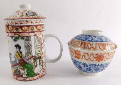 A group of Chinese and Japanese porcelain, including Arita and Imari vases, Chinese turquoise ground ginger jars and covers, rice and tea bowls, etc. (a quantity) - 12