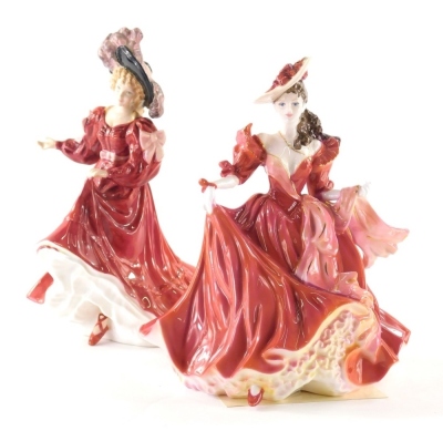 A Coalport Literary Heroines Limited edition figure, Scarlett, number 965 of 2500, with certificate, printed marks beneath, 19cm high, and a further figure Royal Doulton Patricia HN3365, with certificate. (2)