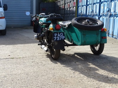 A 1976 URAL Tricycle Sidecar, registration PA0 737P, petrol, 649cc, green, first registered 01/01/1976, first registered in UK 18/02/2021, dry stored, MOT exempt, Tax Free, V5 present (historic vehicle). - 4