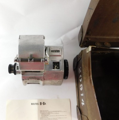 A London Transport Company bus ticket machine, with serial number 30120, the Gibson A14 model in brown carry case with ticket reels. - 3