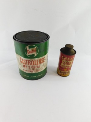 A Castrolease grease tin, and a Shell X100 motor oil tin. (2) - 2