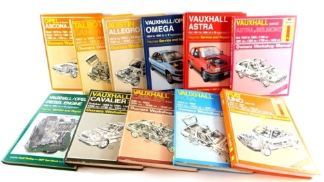 A group of car manuals, to include Fiat Uno, Talbot Samba, Vauxhall Omega, Vauxhall Astra, etc. (1 box)